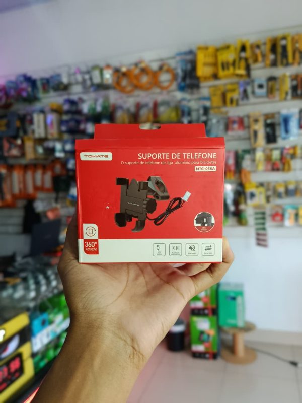 Suporte de Celular P/ Moto com Liga de Aluminio c/ USB – Preto TOMATE