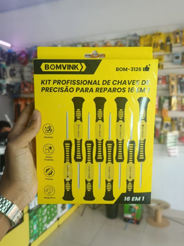 Kit/Jogo Profissional de Chaves de Precisão p/ Reparos 16 em 1 BOMVINK